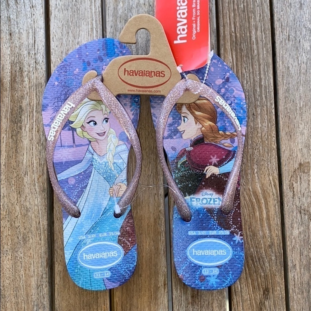 Havaianas Disney Frozen Flip Flops Youth Size 3/4 NWT Anna Elsa Olaf Sven